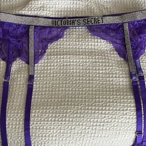 Victoria's Secret Purple Lace Rhinestone Garter Belt - Crystal Trim